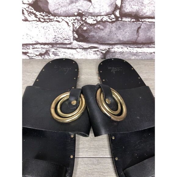 Beek Black Leather Handmade Gold Toe Ring Flats Sandals Women Sz 7M US/38EU - Picture 3 of 16